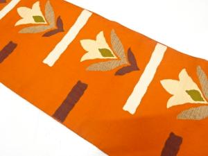 アンティーク　横段に花模様織り出し名古屋帯（着用可）